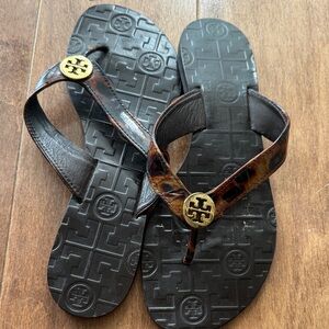 Tory Burch Black and Brown Women's Flip Flops